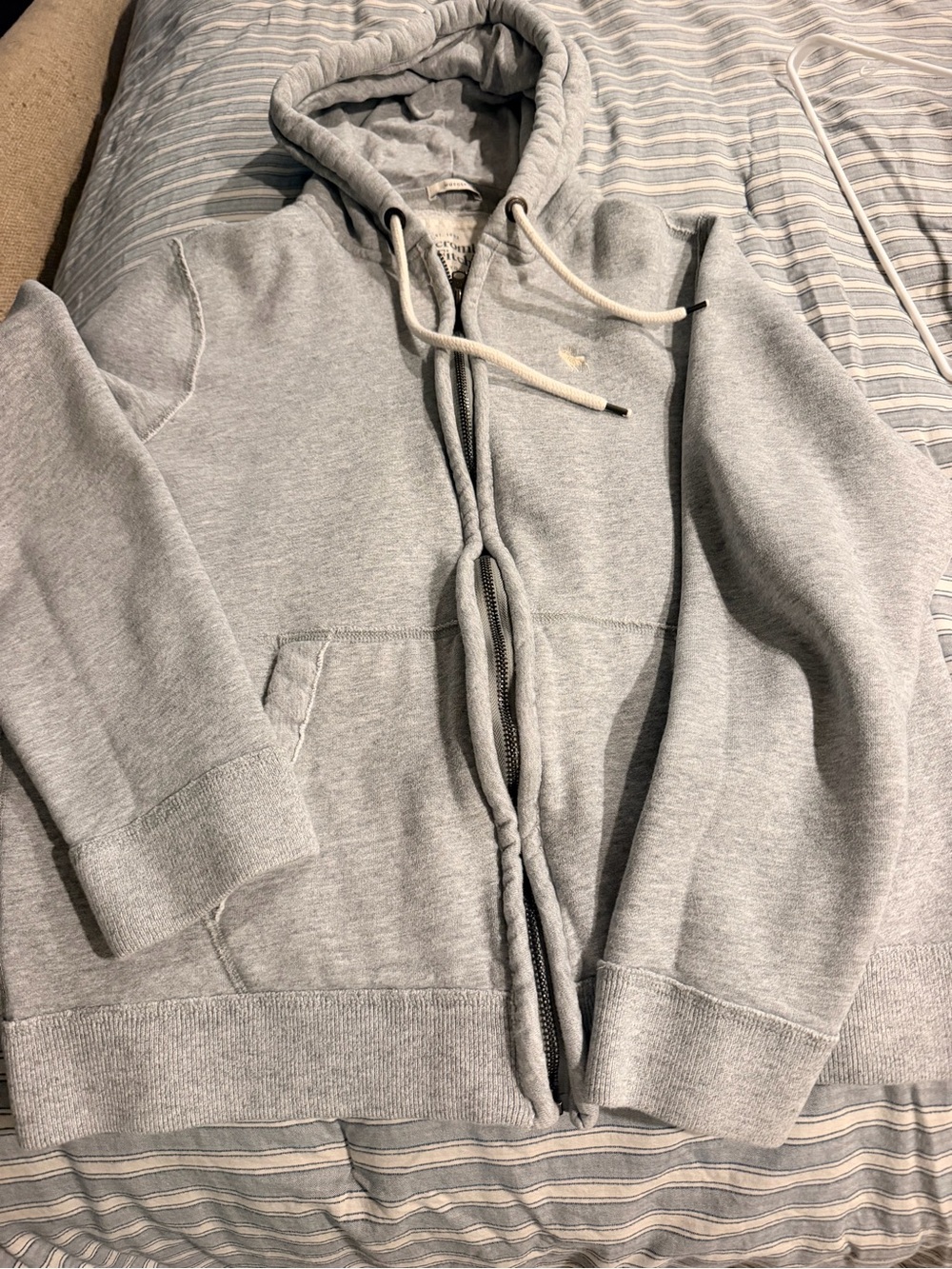 Abercrombie & Fitch Light Gray Full-Zip Hooded Sweatshirt